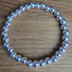 Silver Hematite Beads Bracelet, Stretch, Hand Crafted